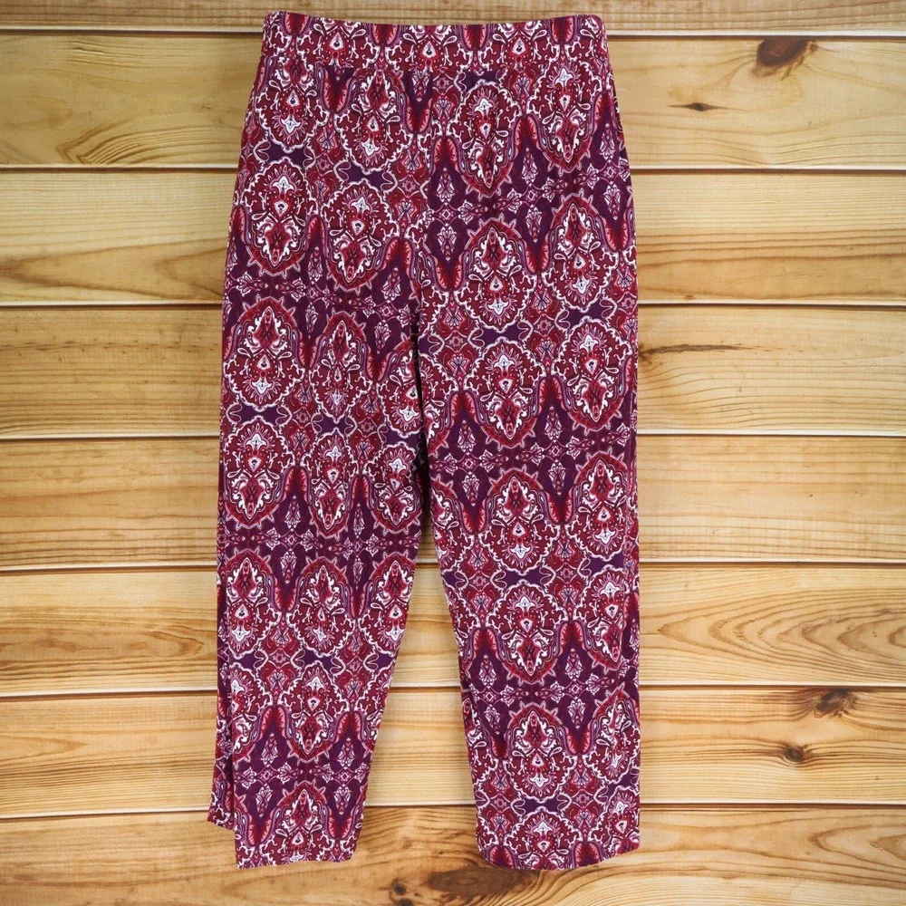 Jessica London Pants Womens Size 18/20 Maroon Paisley Elastic Waist Stretch Soft